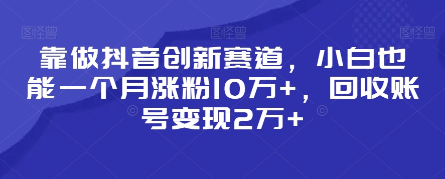 靠做抖音创新赛道，小白也能一个月涨粉10万+，回收账号变现2万+【揭秘】-学习资源库