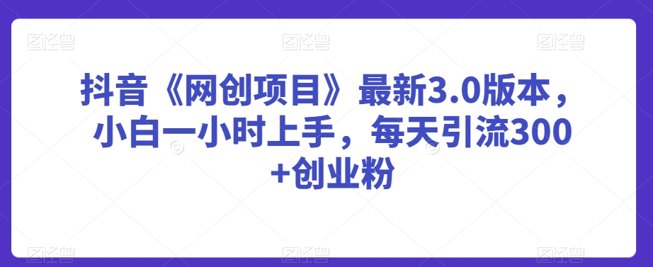 抖音《网创项目》最新3.0版本，小白一小时上手，每天引流300+创业粉【揭秘】-学习资源库
