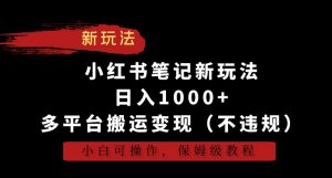 小红书笔记新玩法,日入1000+,多平台搬运变现(不违规),小白可操作,保姆级教程【揭秘】-学习资源库