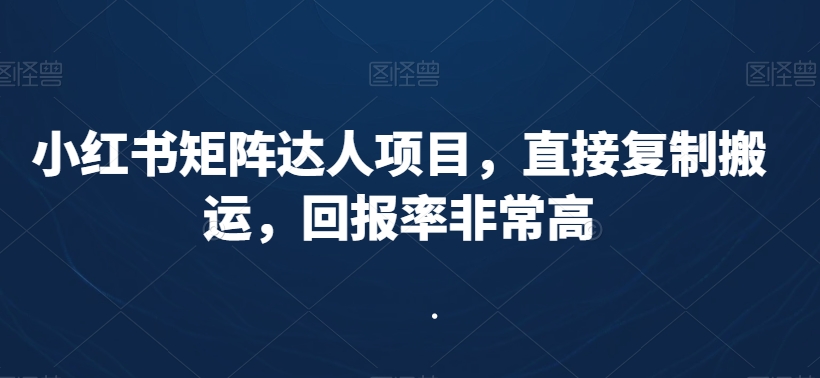 小红书矩阵达人项目，直接复制搬运，回报率非常高-学习资源库