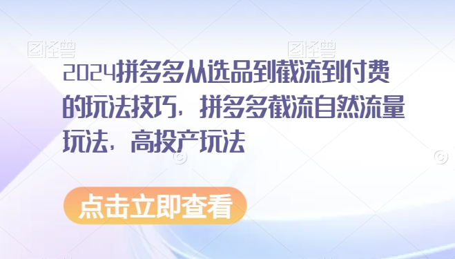 2024拼多多从选品到截流到付费的玩法技巧，拼多多截流自然流量玩法，高投产玩法-学习资源库
