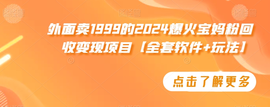 外面卖1999的2024爆火宝妈粉回收变现项目【全套软件+玩法】【揭秘】-学习资源库