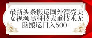 最新头条搬运国外漂亮美女视频黑科技去重技术无脑搬运日入500+【揭秘】-学习资源库