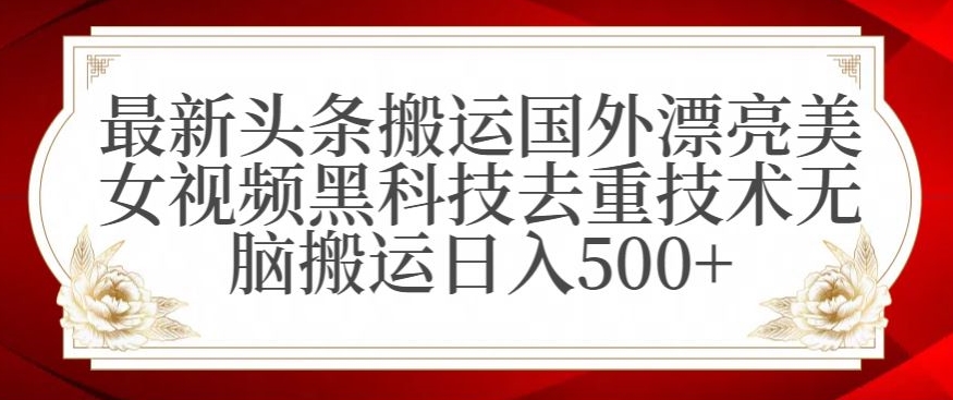 最新头条搬运国外漂亮美女视频黑科技去重技术无脑搬运日入500+【揭秘】-学习资源库