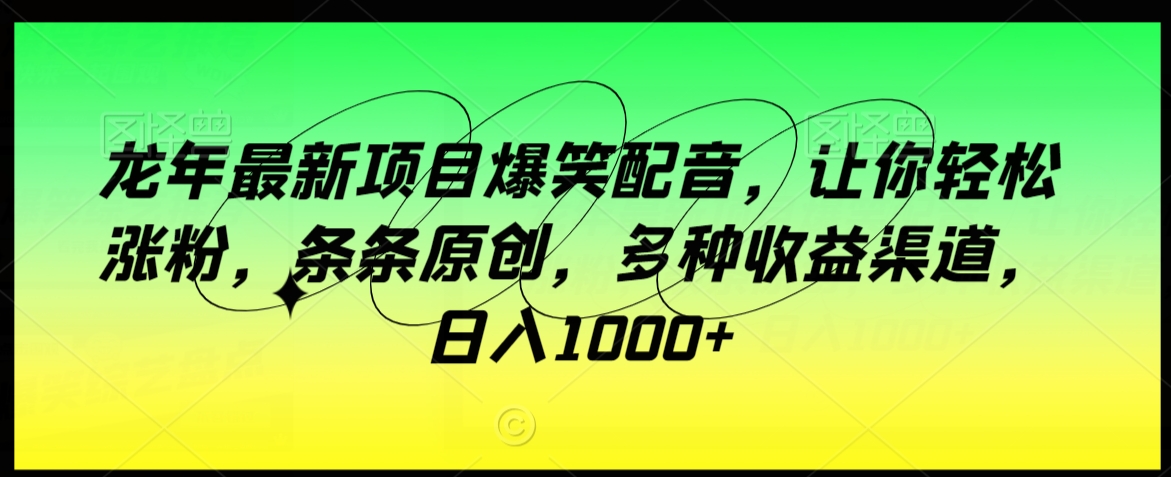龙年最新项目爆笑配音，让你轻松涨粉，条条原创，多种收益渠道，日入1000+【揭秘】-学习资源库