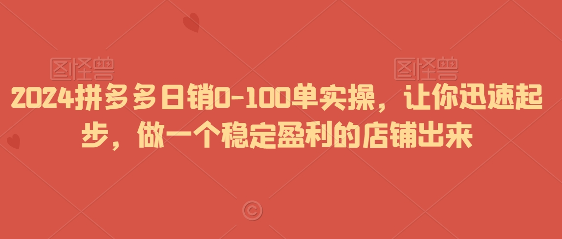 2024拼多多日销0-100单实操，让你迅速起步，做一个稳定盈利的店铺出来-学习资源库