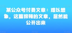 某公众号付费文章:难以想象,这篇狠辣的文章,居然能公开出来-学习资源库