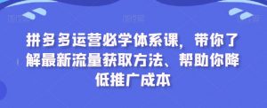 拼多多运营必学体系课,带你了解最新流量获取方法、帮助你降低推广成本-学习资源库