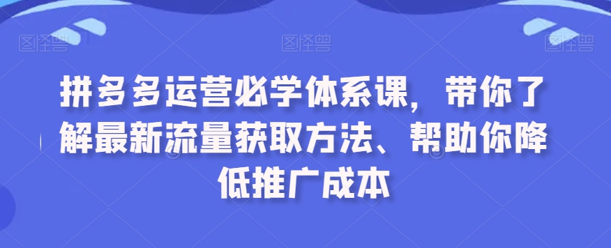 拼多多运营必学体系课，带你了解最新流量获取方法、帮助你降低推广成本-学习资源库