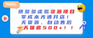 最新拼多多虚拟资源项目,零成本光速开店,无货源、自动回复,一天保底500+【揭秘】-学习资源库