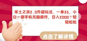 率土之滨2.0升级玩法,一单35,小白一部手机无脑操作,日入2000+轻轻松松【揭秘】-学习资源库