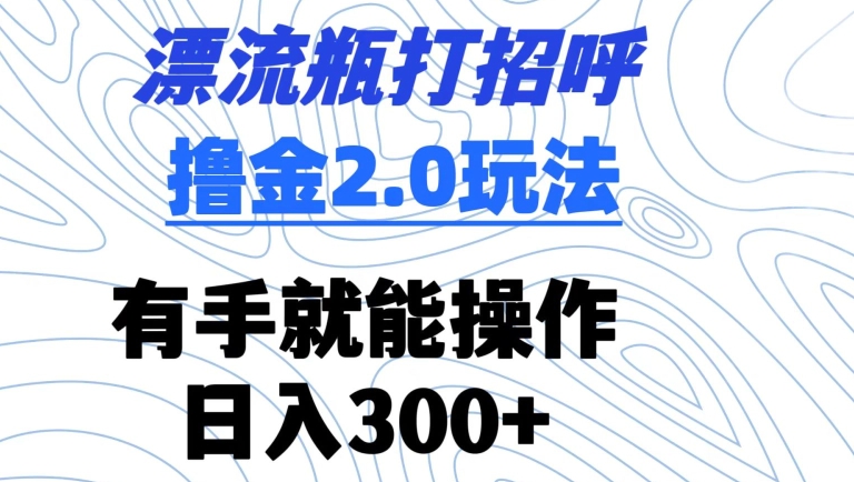 漂流瓶打招呼撸金2.0玩法，有手就能做，日入300+【揭秘】-学习资源库