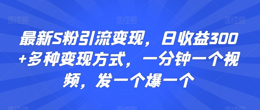 最新S粉引流变现，日收益300+多种变现方式，一分钟一个视频，发一个爆一个【揭秘】-学习资源库