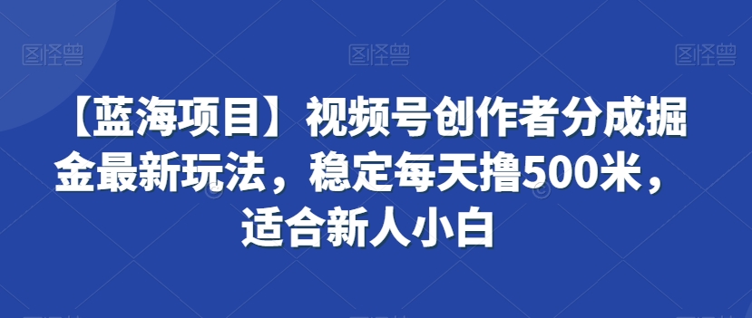 【蓝海项目】视频号创作者分成掘金最新玩法，稳定每天撸500米，适合新人小白【揭秘】-学习资源库