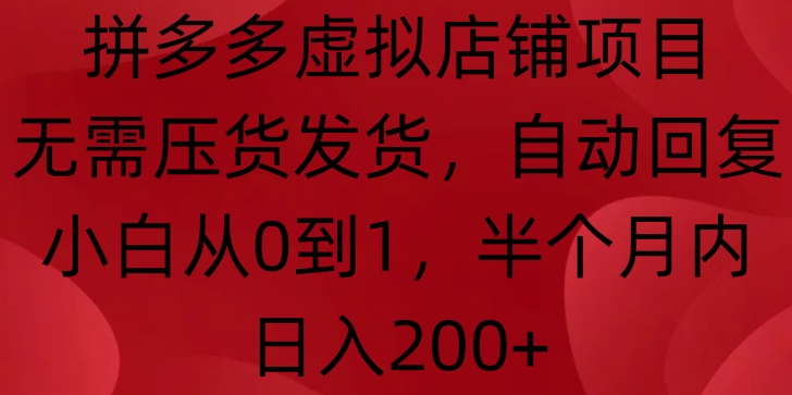 拼多多虚拟店铺项目，无需压货发货，自动回复，小白从0到1，半个月内日入200+【揭秘】-学习资源库