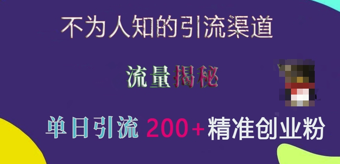不为人知的引流渠道，流量揭秘，实测单日引流200+精准创业粉【揭秘】-学习资源库