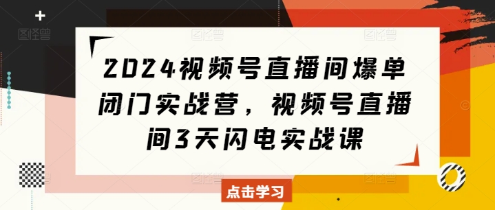 2024视频号直播间爆单闭门实战营，视频号直播间3天闪电实战课-学习资源库