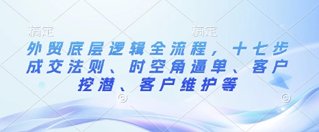 外贸底层逻辑全流程，十七步成交法则、时空角逼单、客户挖潜、客户维护等-学习资源库