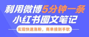 小红书利用微博5分钟一条图文笔记,实现快速涨粉,商单接到手软-学习资源库