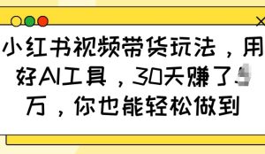 小红书视频带货玩法,用好AI工具,30天收益过W,你也能轻松做到-学习资源库